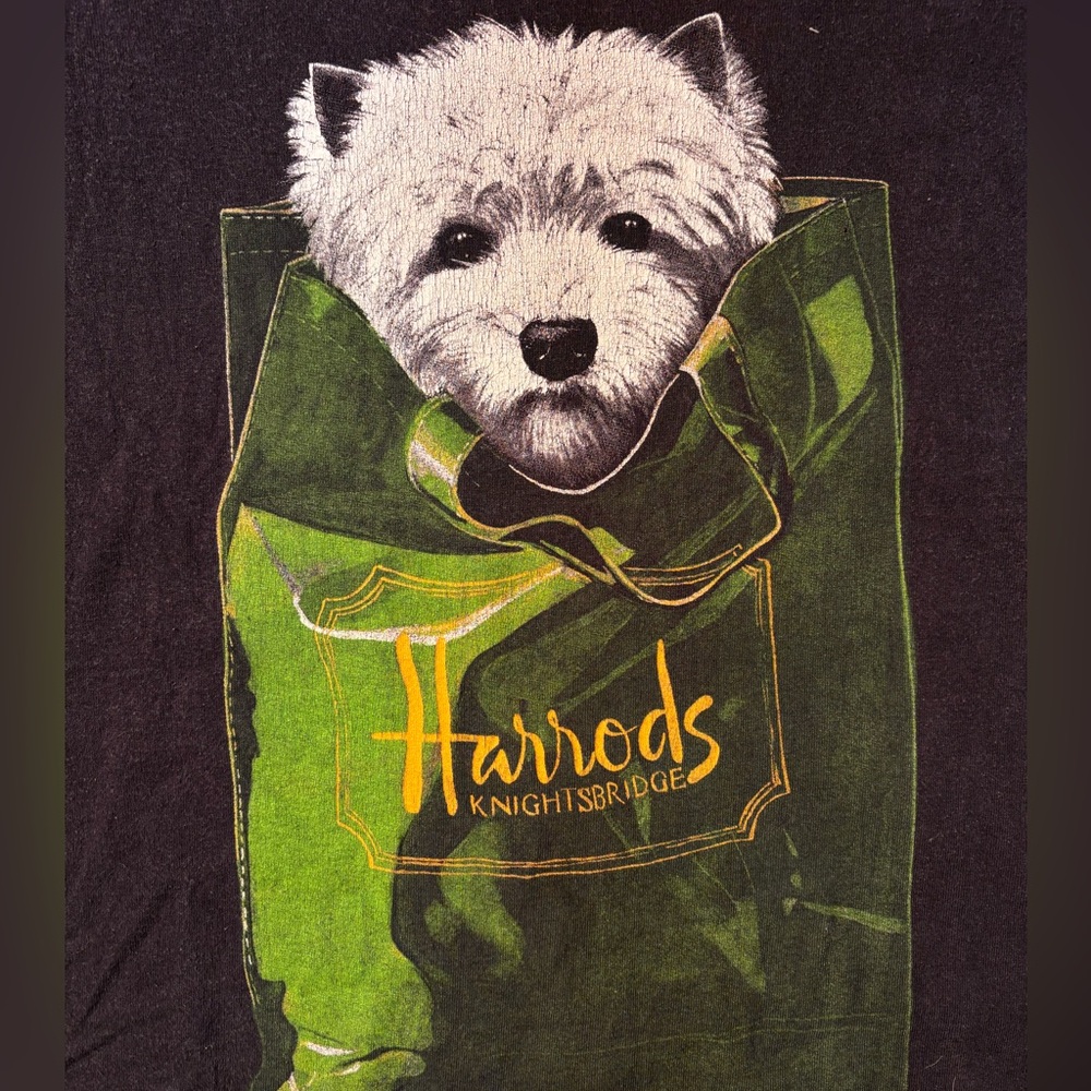 Vtg Harrods Knightsbridge London Terrier Dog Puppy 90’s USA Graphic T-shirt XL - Picture 2 of 7